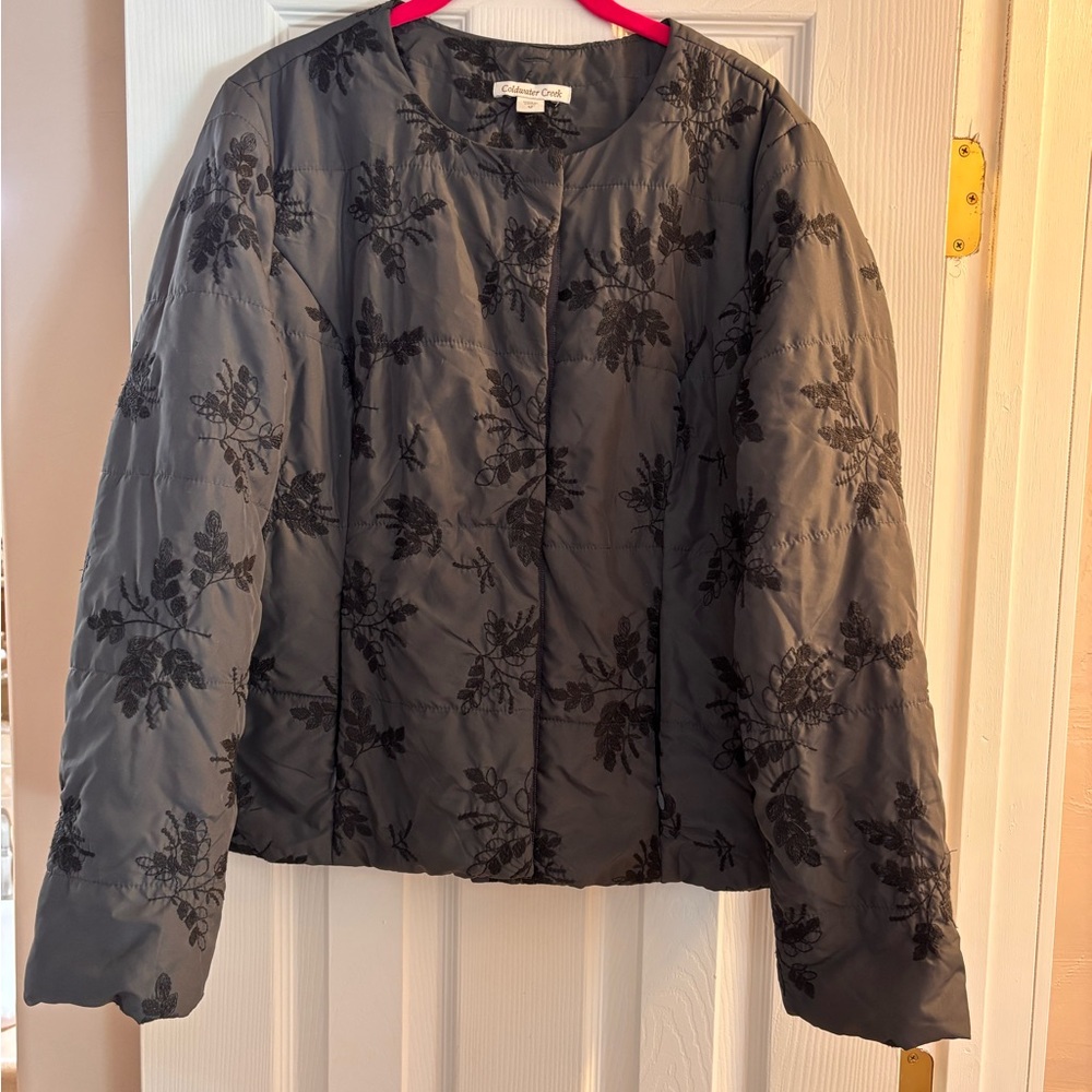 Coldwater Creek Black Floral Puffer Jacket
